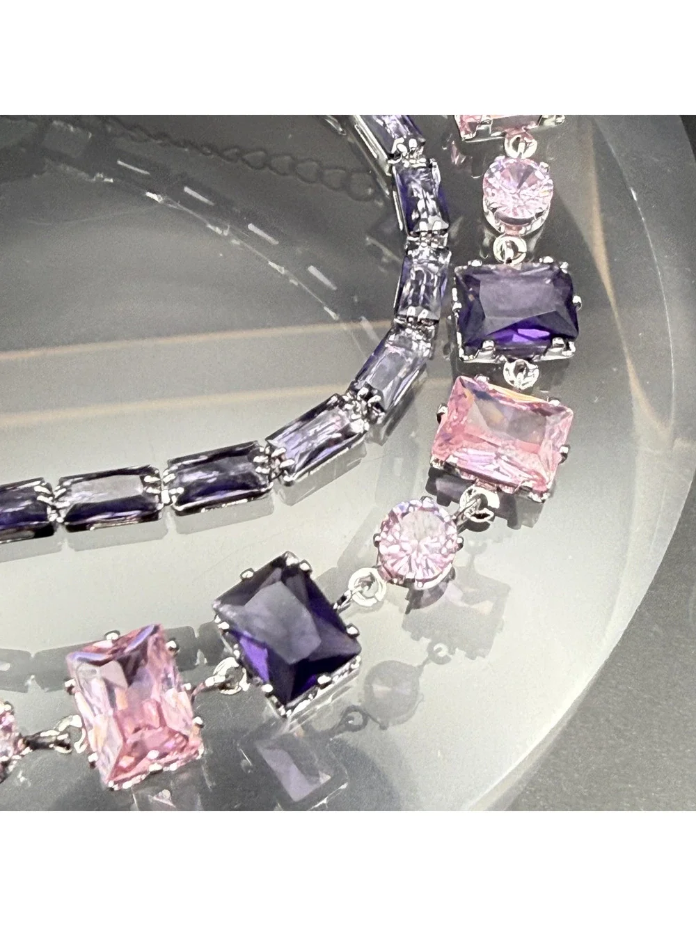 candy+clover pink and amethyst crystal silver plated bracelet stack